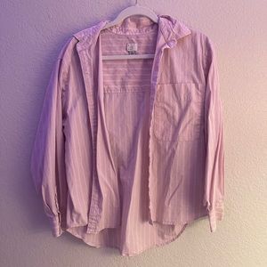 Pink and white striped button down